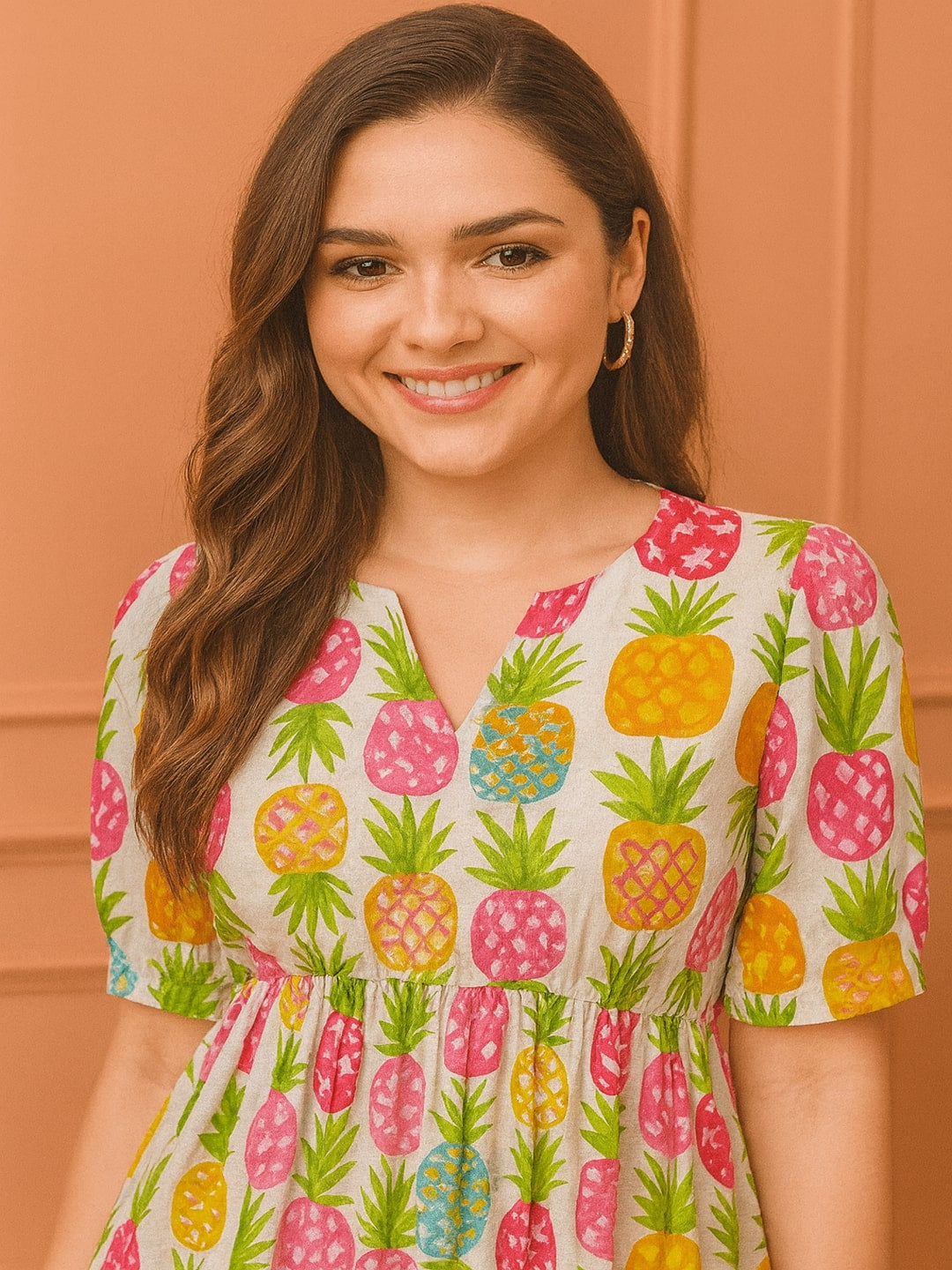 Conversational Printed Puff Sleeve Fit & Flare Midi Dress