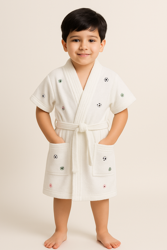 GAB Kids Printed Pure Cotton Shawl Neck Bath Robe With Belt