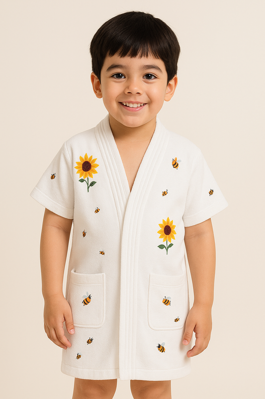 GAB Kids Printed Pure Cotton Shawl Neck Bath Robe With Belt