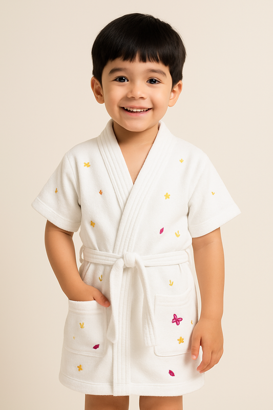GAB Kids Printed Pure Cotton Shawl Neck Bath Robe With Belt