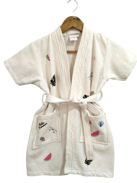 GAB Kids Printed Pure Cotton Shawl Neck Bath Robe With Belt