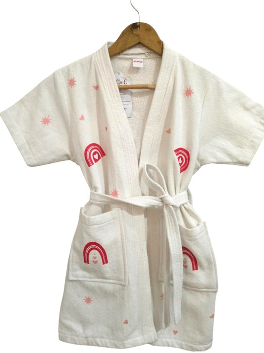 GAB Kids Printed Pure Cotton Shawl Neck Bath Robe With Belt