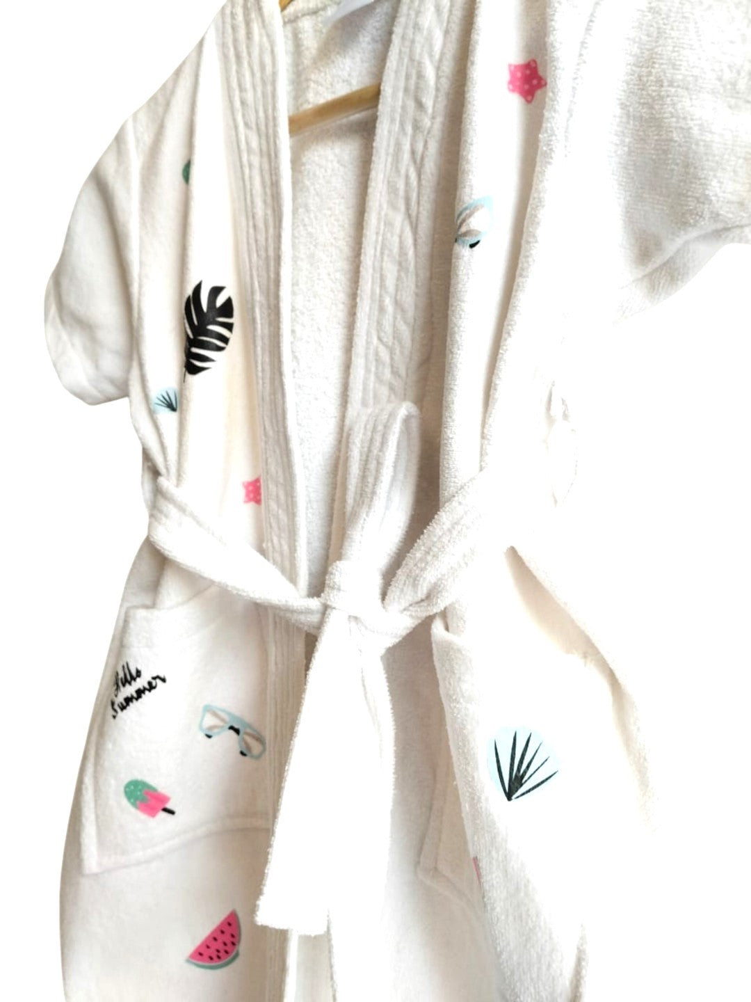 GAB Kids Printed Pure Cotton Shawl Neck Bath Robe With Belt