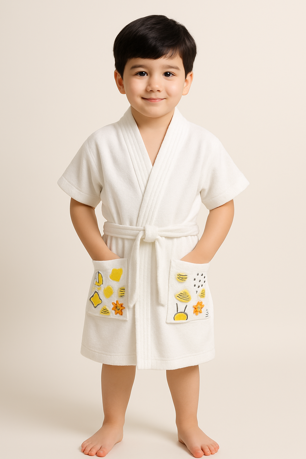 GAB Kids Printed Pure Cotton Shawl Neck Bath Robe With Belt