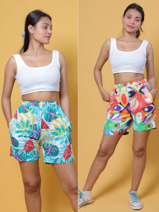 GAB Women/Girl Printed Shorts For Summer Set Of 2