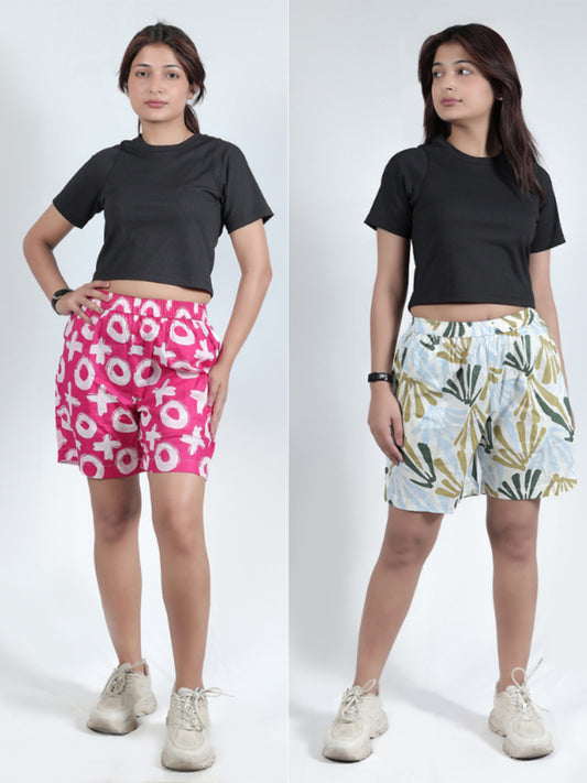 GAB Women/Girl Printed Shorts For Summer Set Of 2