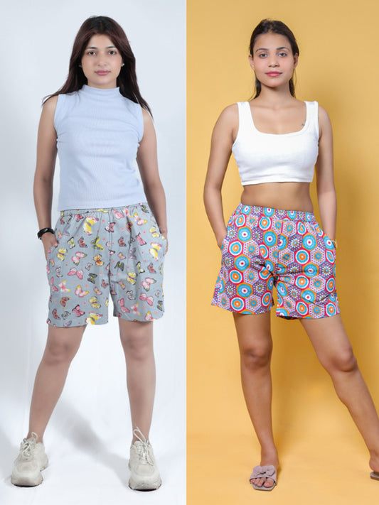 GAB Women/Girl Printed Shorts For Summer Set Of 2