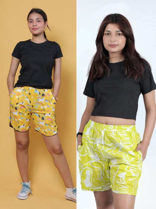 GAB Women/Girl Printed Shorts For Summer Set Of 2