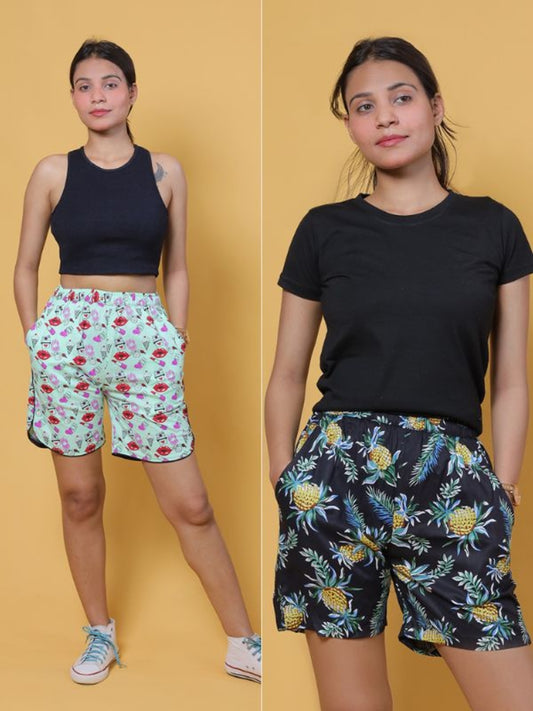 GAB Women/Girl Printed Shorts For Summer Set Of 2