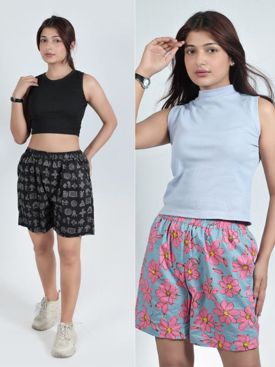GAB Women/Girl Printed Shorts For Summer Set Of 2