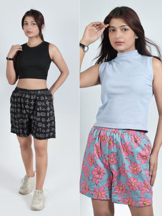 GAB Women/Girl Printed Shorts For Summer Set Of 2