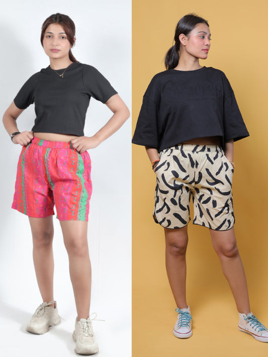 GAB Women/Girl Printed Shorts For Summer Set Of 2