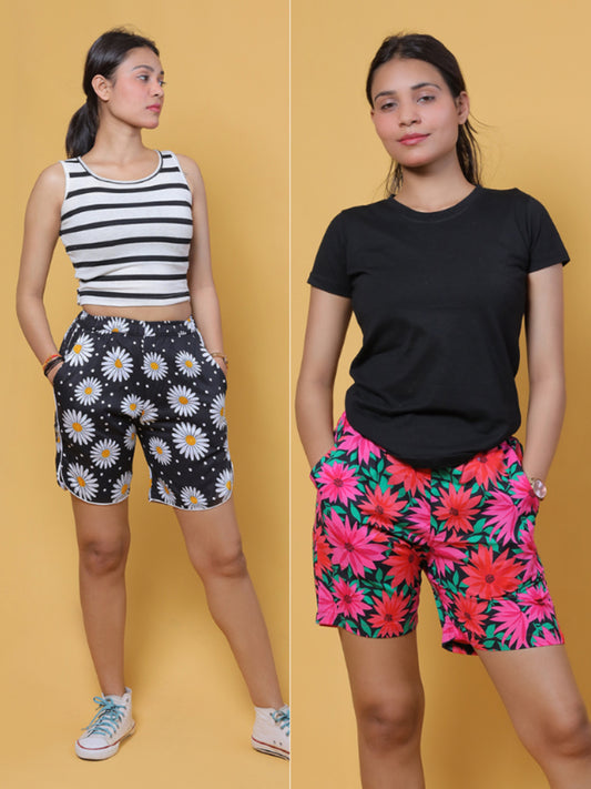 GAB Women/Girl Printed Shorts For Summer Set of 2