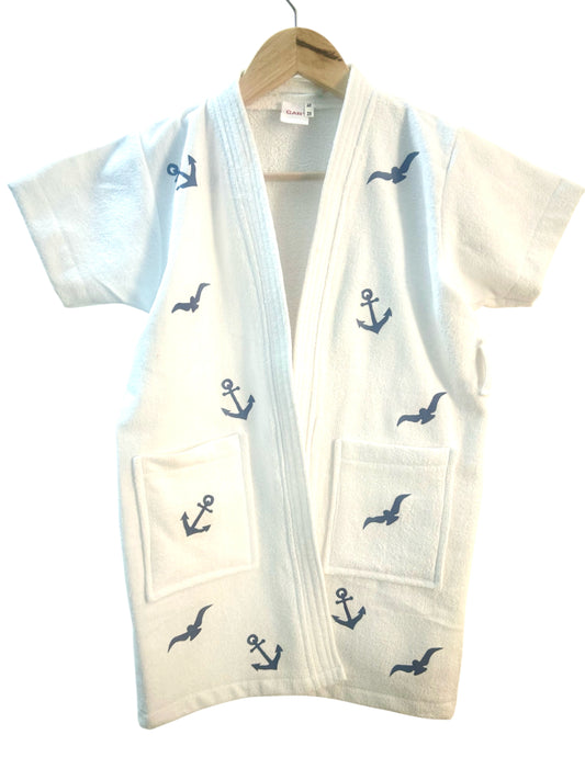 GAB Kids Printed Pure Cotton Shawl Neck Bath Robe With Belt