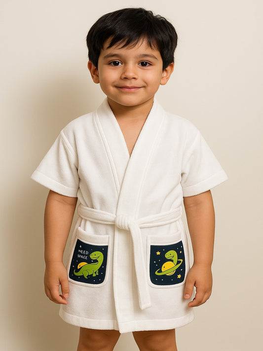 GAB Kids Printed Pure Cotton Shawl Neck Bath Robe With Belt