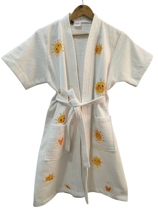 GAB Kids Printed Pure Cotton Shawl Neck Bath Robe With Belt